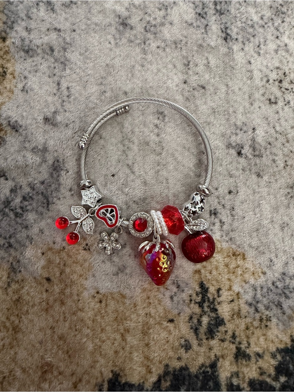 Red Fruit Charm Bangle Bracelet - Women's Silver-Tone Jewelry